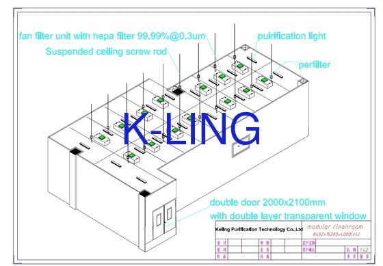 5P contrôle de la température et de l'humidité cabine d'écoulement laminaire avec filtre HEPA H14 pour assemblage et démontage rapides salle blanche modulaire