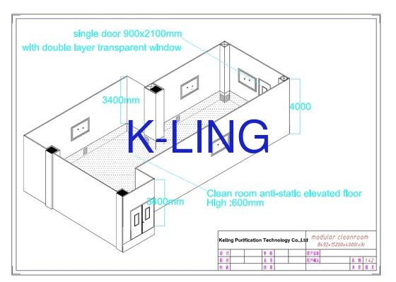 Salle blanche modulaire de 50 mm d'épaisseur avec un niveau sonore inférieur à 65 dB et revêtement de sol en PVC ou en alliage d'aluminium pour les environnements de laboratoire